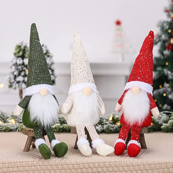 QIFU Gonks Christmas Decorations, 3Pcs Christmas Gnome, 45CM Tall Handmade Swedish Tomte Gnomes Plush, Xmas Gonks for Home Office Table Decoration Christmas Tree Hanging Decoration Children Xmas Gift