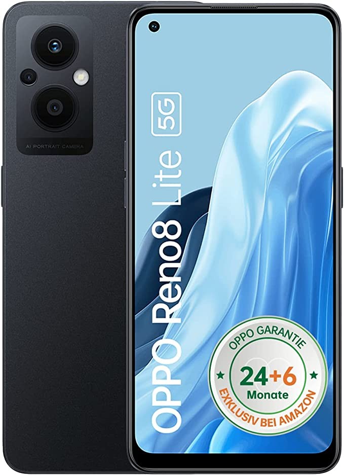 OPPO Reno8 Lite 5G Smartphone, 6.43" AMOLED Display, 64 MP Triple Camera, 4500 mAh, 33W SUPERVOOC, Snapdragon 695, 8 GB RAM, 128 GB ROM, Cosmos Black